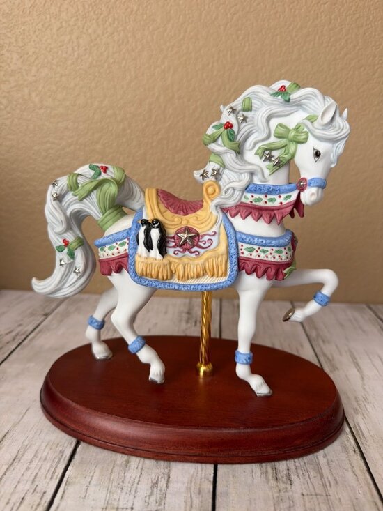 Lenox Other - Lenox 2000 Porcelain Christmas Carousel Horse Figurine Penguins Saddle Wood Base